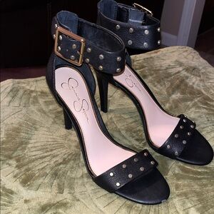 Jessica Simpson Black Studded Ankle-Strap Sandals